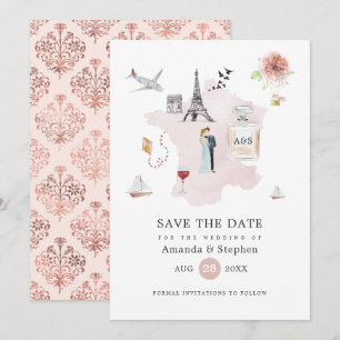 Reserve A Data Casamento no Destino Paris com Rosa e Dourado Rosa