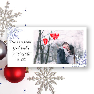 Reserve A Data Casamento no inverno Blue Snowflake Guarde a data