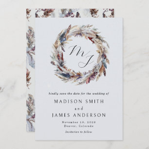 Reserve A Data Casamento no inverno Boho Feenas Wreath Monograma