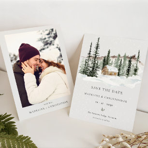 Reserve A Data Casamento no inverno da árvore do pinheiro de neve