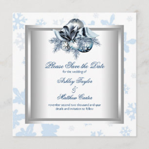 Reserve A Data Casamento no inverno de floco de neve azul branco 