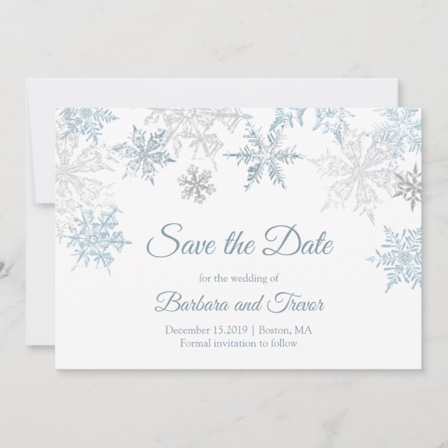 Reserve A Data Casamento no inverno de Natal Silver Blue Snowflak (Frente)