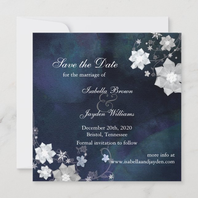 Reserve A Data Casamento no inverno Floral Rustic Salvar a Data (Frente)