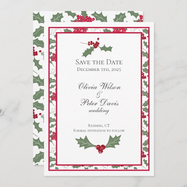 Reserve A Data Casamento no inverno Holly Salve A Placa Date (Frente/Verso)
