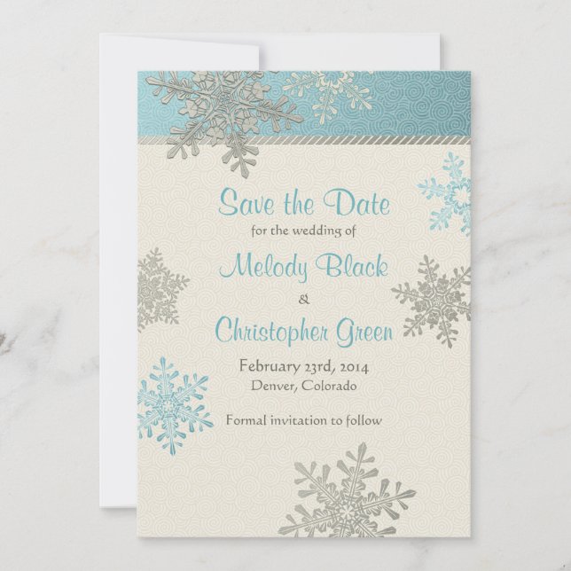 Reserve A Data Casamento no inverno Silver Blue Snowflake Guarde  (Frente)