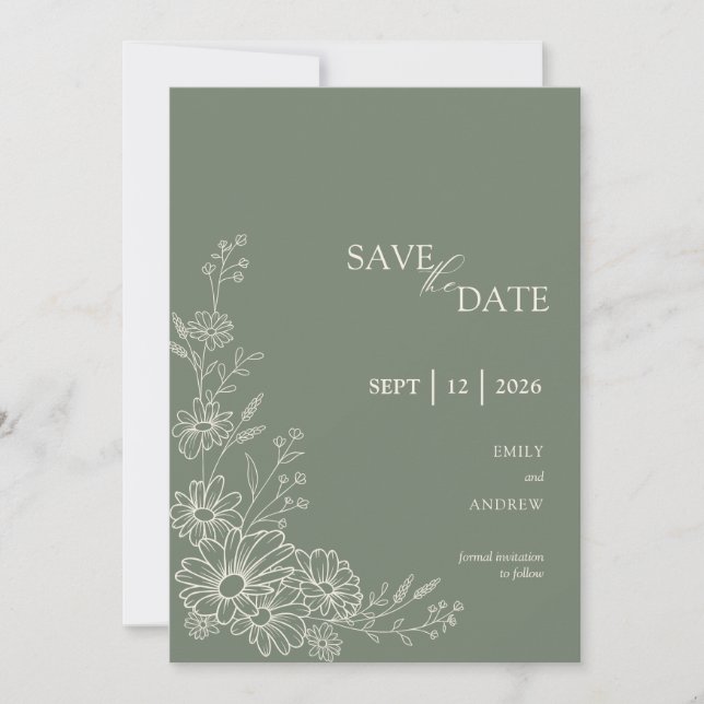 Reserve A Data Casamento no Jardim Botânico Chic em Verde Sálvia (Frente)