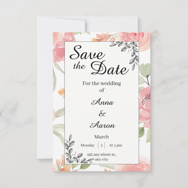 Reserve A Data Casamento no Jardim de Primavera com Pêssego Suave (Frente)