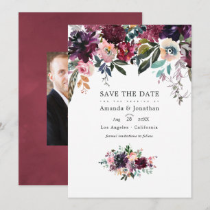 Reserve A Data Casamento no Jardim Floral de Cor de Vinho de Bord