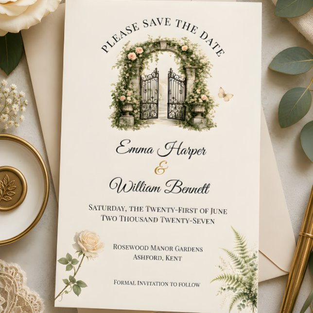 Reserve A Data Casamento no Jardim Secreto de Luxo (Luxury secret garden wedding themed save the date card)