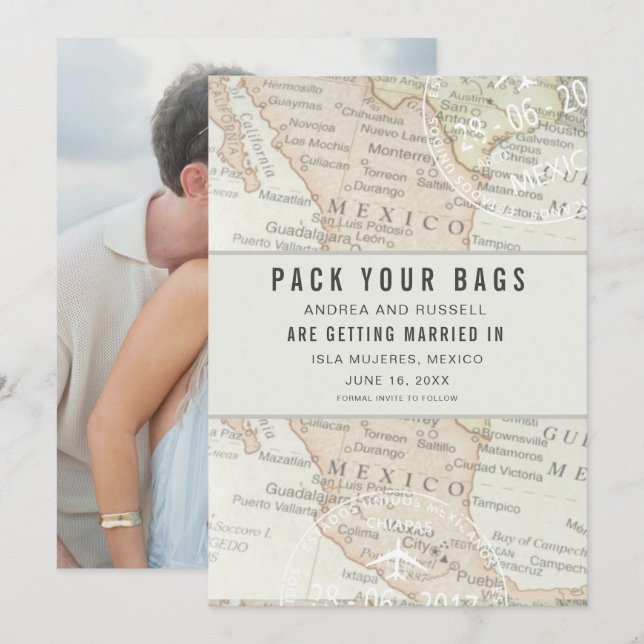 Reserve A Data Casamento no Mapa do México Embale as Malas (Frente/Verso)