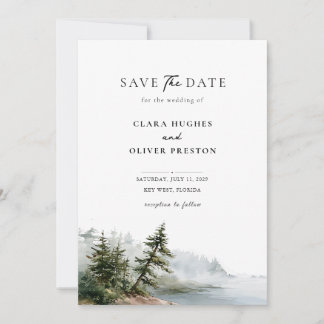 Reserve A Data Casamento Oceano de Pinheiro Nebuloso Verde Sálvi