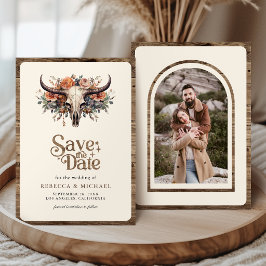 Reserve A Data Casamento Ocidental Crânio de Vaca Floral Boho Fot