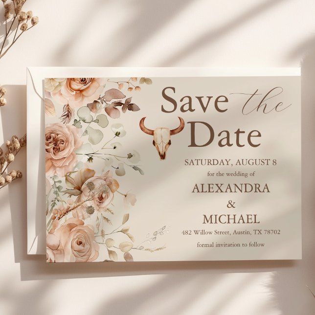 Reserve A Data Casamento Ocidental Floral Boho Salve A Data (Criador carregado)