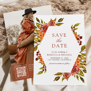 Reserve A Data Casamento outono de outono Floral Laranja Queimado