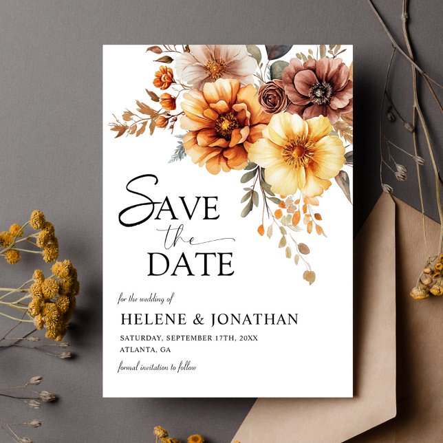 Reserve A Data Casamento outono de Terracotta Laranja Queimada El (Elegant Burnt Orange Rust Terracotta Fall Wedding Save The Date)
