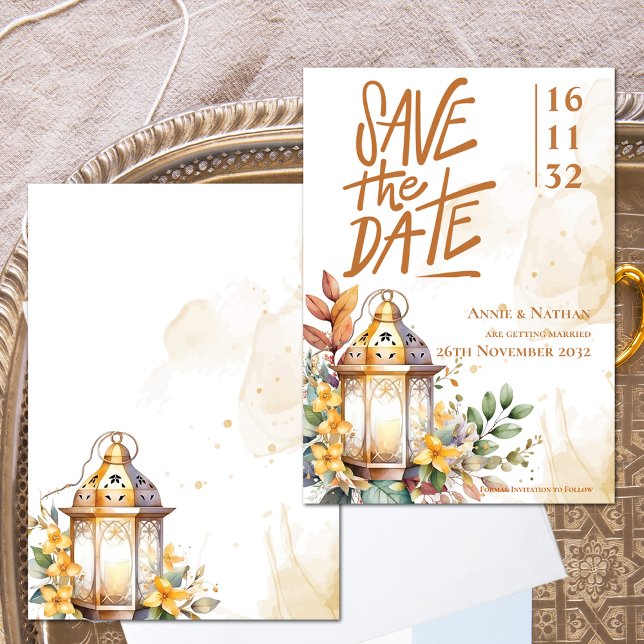 Reserve A Data Casamento outono Floral Amarelo Salve a Data (Yellow Floral Lantern Fall Wedding Save the Date Invitation)