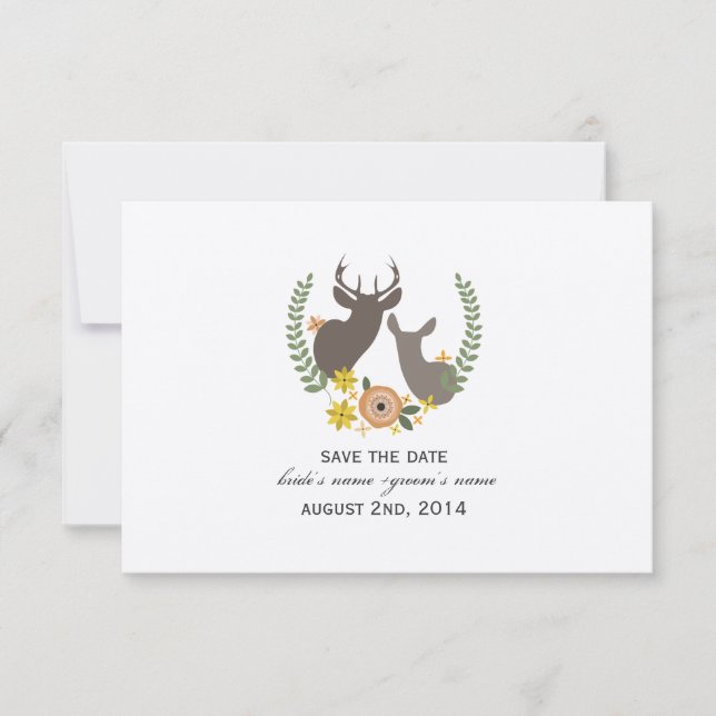 Reserve A Data Casamento outono Floral Deer Salve A Data (Frente)