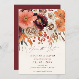 Reserve A Data Casamento outono Floral Laranja Burgundy