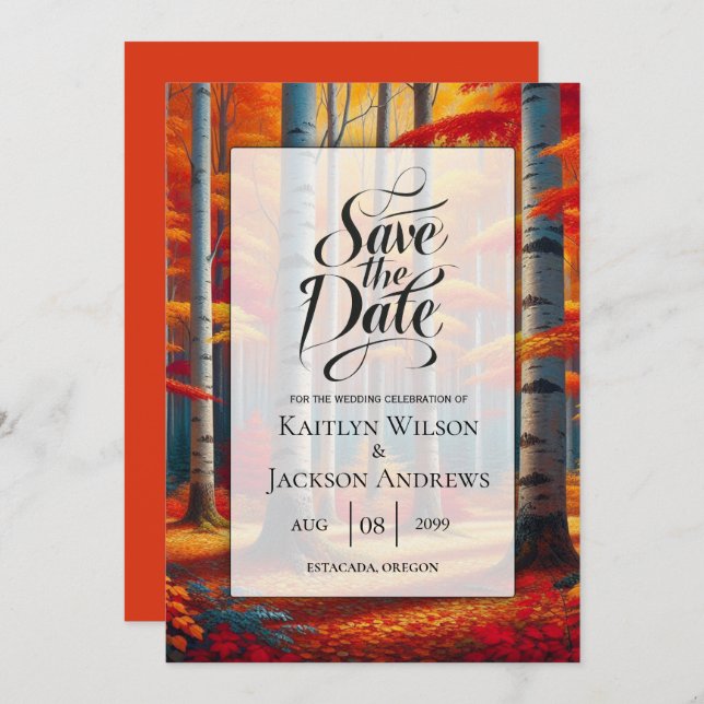 Reserve A Data Casamento outono Rustic Birch Tree (Frente/Verso)