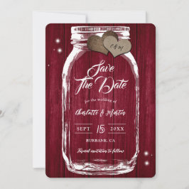 Reserve A Data Casamento outono Rustic Burgundy Mason Jar Wood