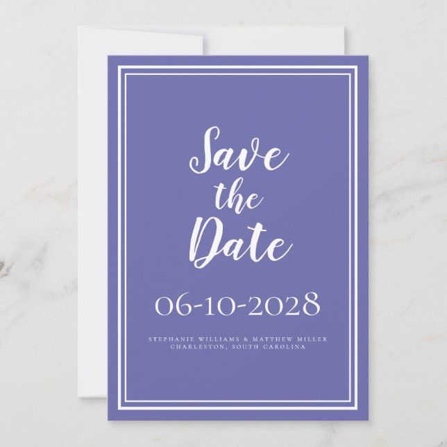 Reserve A Data Casamento Periwinkle Azul Branco Moderno Simples R (Frente)