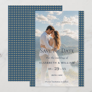 Reserve A Data Casamento personalizado com bolinhas azuis e doura