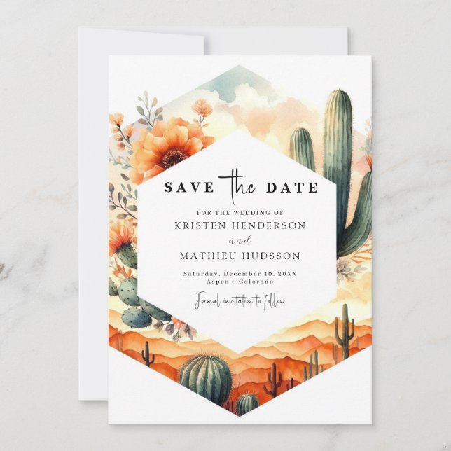 Reserve A Data Casamento Personalizado De Cactus Whimsical (Frente)