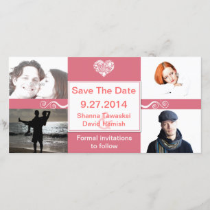 Reserve A Data Casamento Personalizado de Foto Coral e Branco Sal