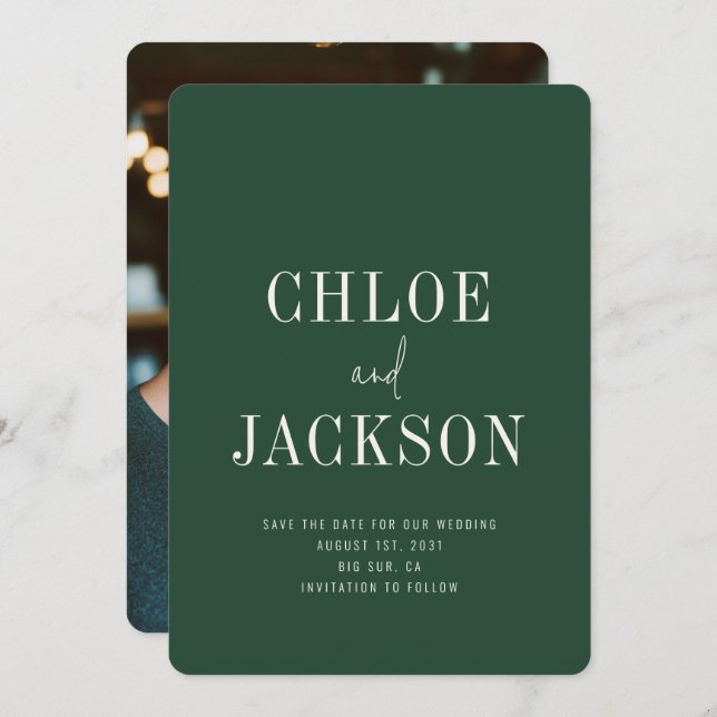 Reserve A Data Casamento Personalizado de Foto Verde da Floresta  (Frente/Verso)