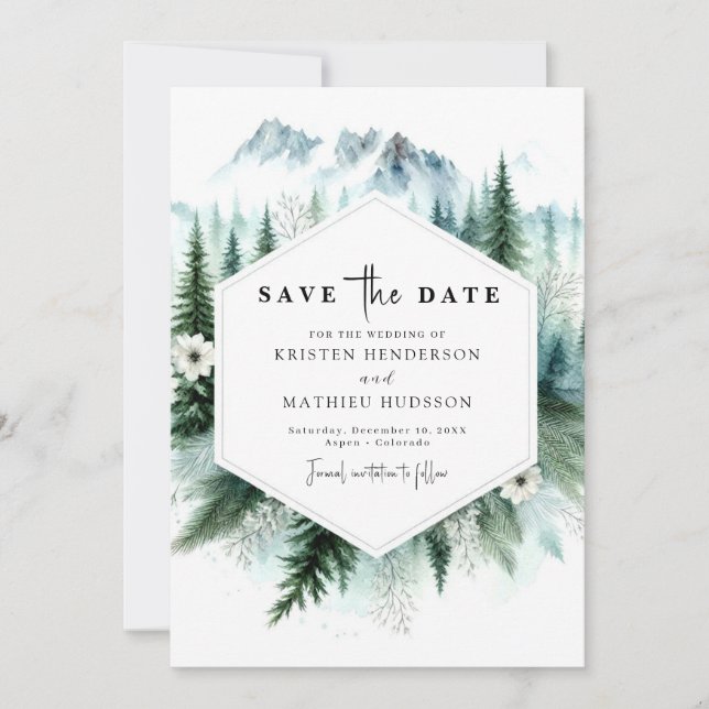 Reserve A Data Casamento Personalizado de Montanha de Pico (Frente)
