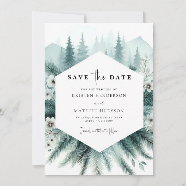 Reserve A Data Casamento Personalizado De Montanha Whimsical (Frente)