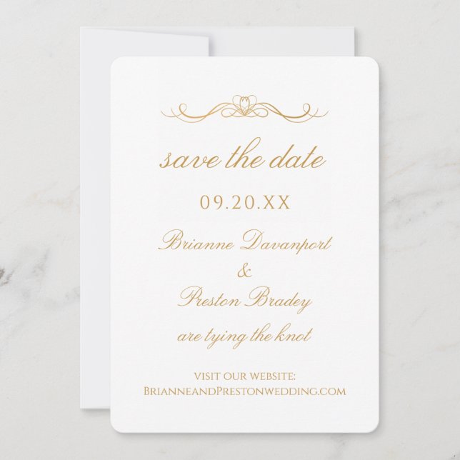 Reserve A Data Casamento Personalizado Moderno Simples em Dourado (Frente)
