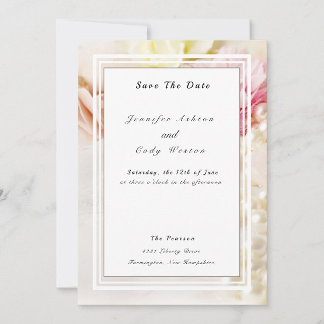 Reserve A Data Casamento Pêssego Rosa das Flores e das Pérolas (Frente)