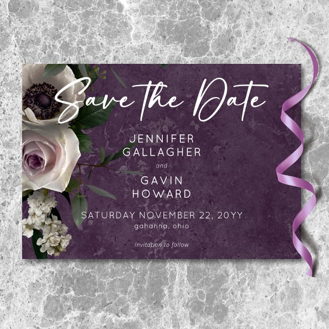 Reserve A Data Casamento Plum Purple Elegante Floral Moderno (Plum Purple Elegant Floral Modern Wedding Save The Date)