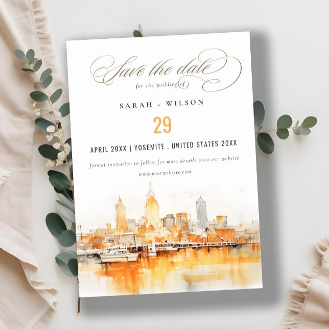 Reserve A Data Casamento por Aquarela da Cidade Elegante de Nashv (Criador carregado)
