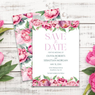 Reserve A Data Casamento por Aquarela de Peônias Rosa Escamosas