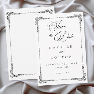 Reserve A Data Casamento Preto Branco Barroco Vintage Elegante