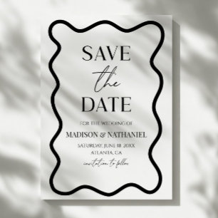Reserve A Data Casamento Preto Branco Elegante com Borda Ondulada
