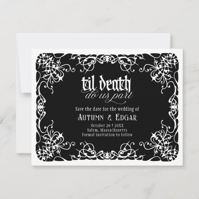 Reserve A Data Casamento Preto Branco Gótico Até a Morte (Frente)
