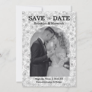 Reserve A Data Casamento Preto Branco Rosa Floral Elegante