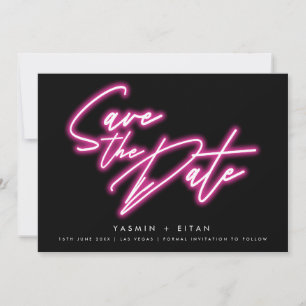 Reserve A Data Casamento Preto com Letra Rosa Neon Moderna