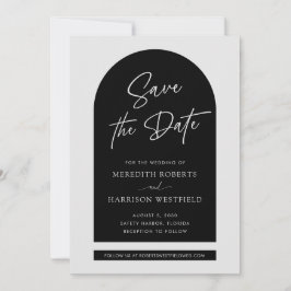Reserve A Data Casamento Preto com Script Moderno de Arch Chic
