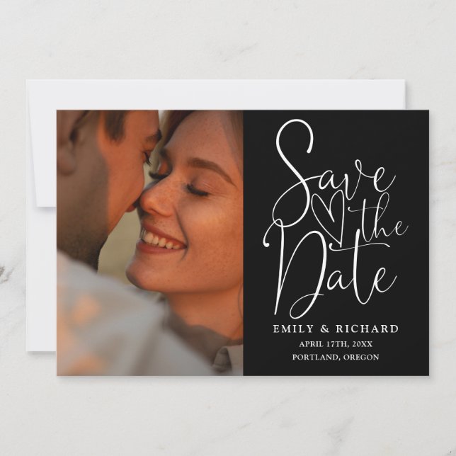 Reserve A Data Casamento Preto e Branco 2 Foto Rótulo Elegante (Frente)