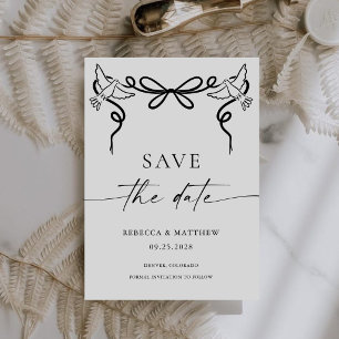 Reserve A Data Casamento Preto e Branco com Caligrafia de Laço Pr