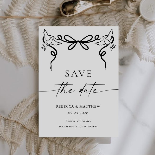 Reserve A Data Casamento Preto e Branco com Caligrafia de Laço Pr (Criador carregado)