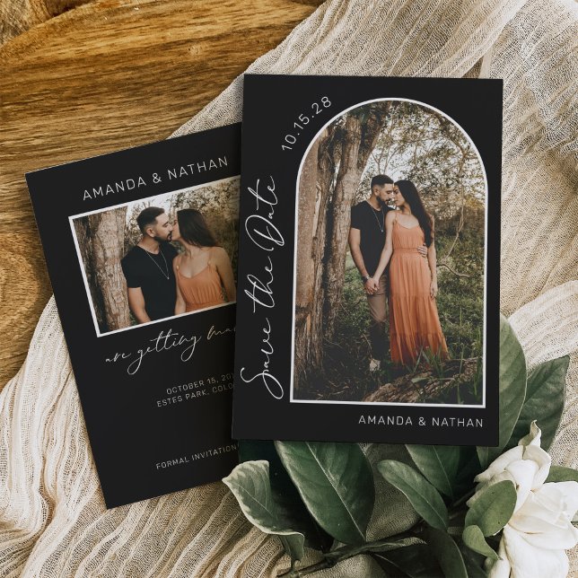 Reserve A Data Casamento preto-e-branco com fotografia Elegante s (Criador carregado)