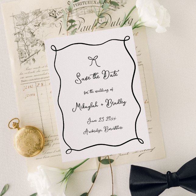 Reserve A Data Casamento Preto e Branco com Laço Desenho Capricho (Criador carregado)