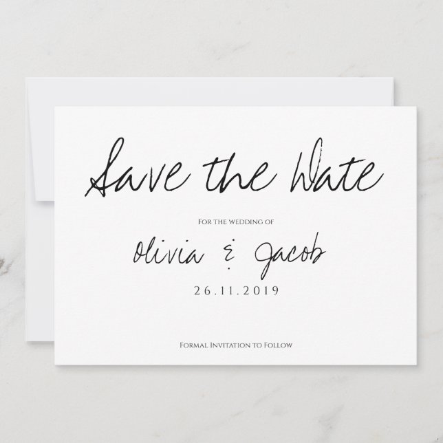 Reserve A Data Casamento preto e branco com Script Elegante (Frente)