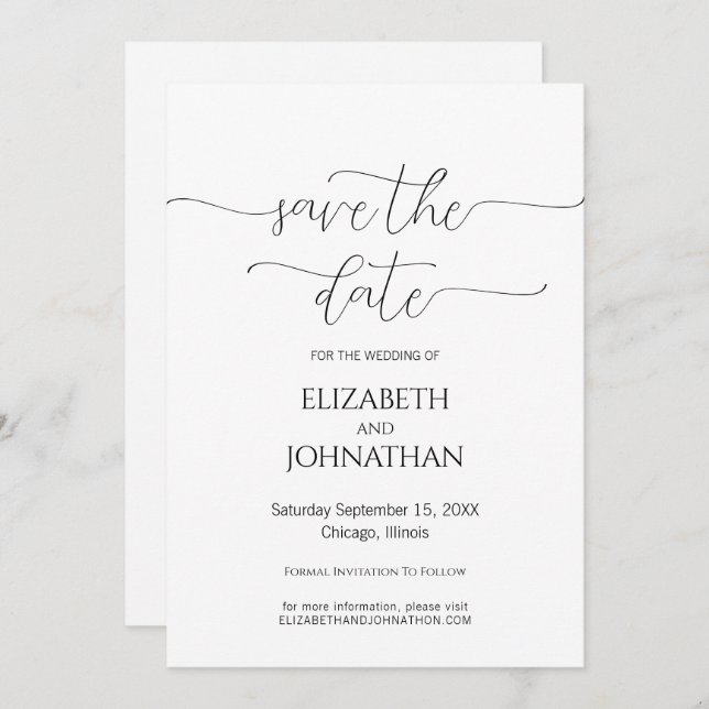 Reserve A Data Casamento preto e branco com script mínimo simples (Frente/Verso)