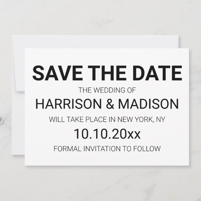 Reserve A Data Casamento preto e branco moderno Salva a data (Frente)
